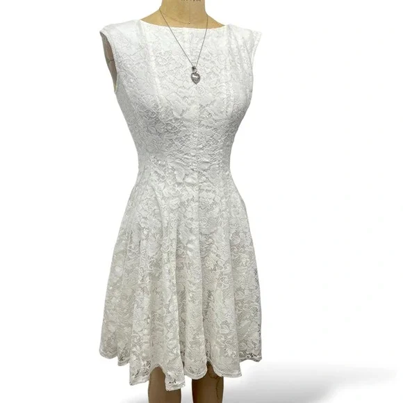 Ethereal Coquette Dainty Fit and Flare Lace Dress Fairy Romantic Elegant Size S - Picture 6 of 11